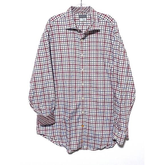 Thomas Dean Button Shirt Mens XXL Checks Flip Cuff Preppy Classic Office Career - Picture 1 of 5